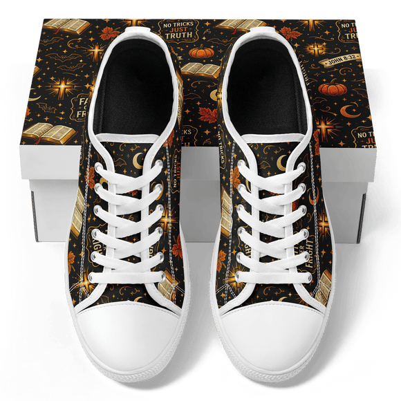 Faith Over Fright Christian Halloween Canvas Sneakers – John 8:32 - Encore2woW 5 / M 3