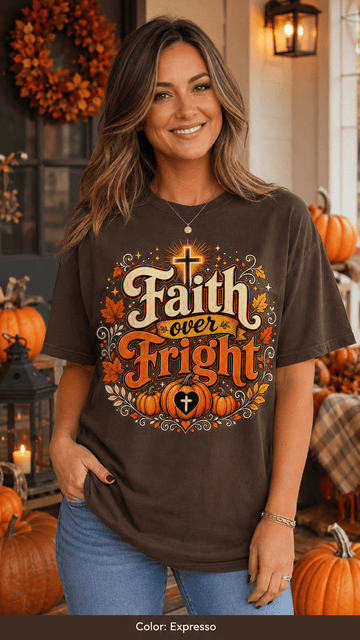 Faith Over Fright Christian Halloween T-Shirt for Fall Festivals - Encore2woEspressoS