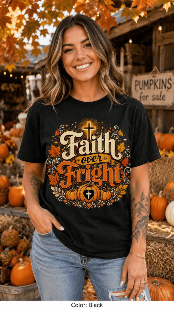 Faith Over Fright Christian Halloween T-Shirt for Fall Festivals - Encore2woBlackS