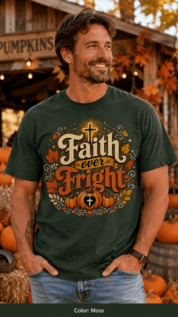 Faith Over Fright Christian Halloween T-Shirt for Fall Festivals - Encore2woMossS