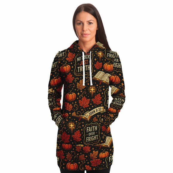 Faith Over Fright Hoodie Dress – Women's Christian Fall Harvest Pumpkin Pullover - Encore2woXS