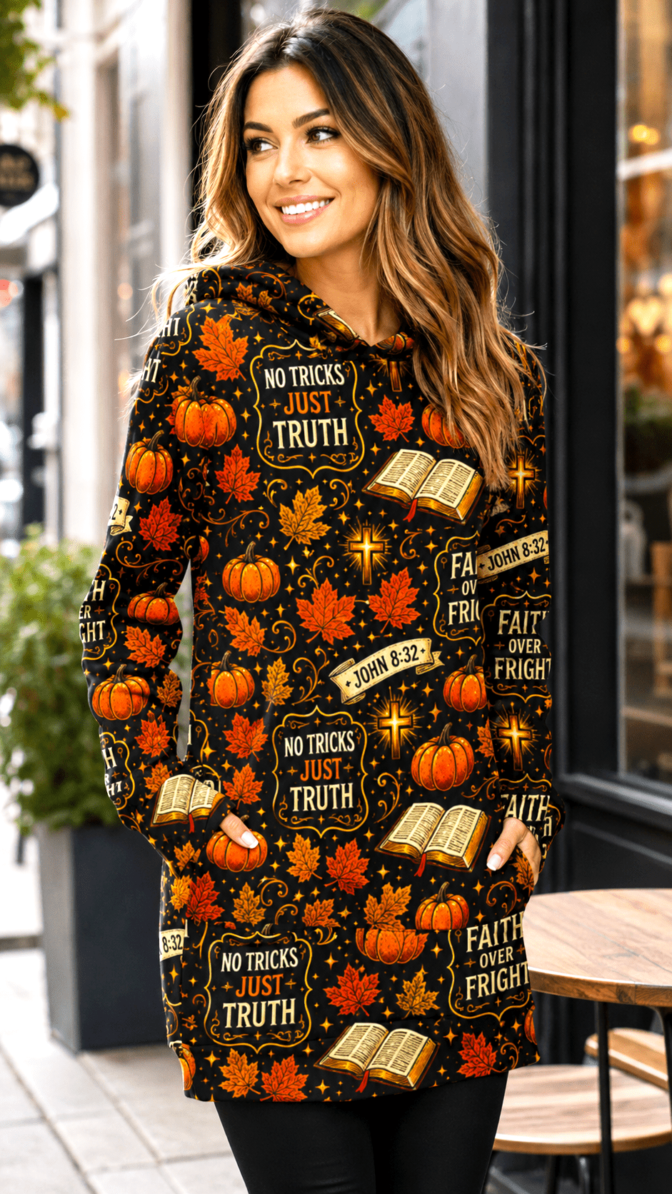 Faith Over Fright Hoodie Dress – Women's Christian Fall Harvest Pumpkin Pullover - Encore2woXS