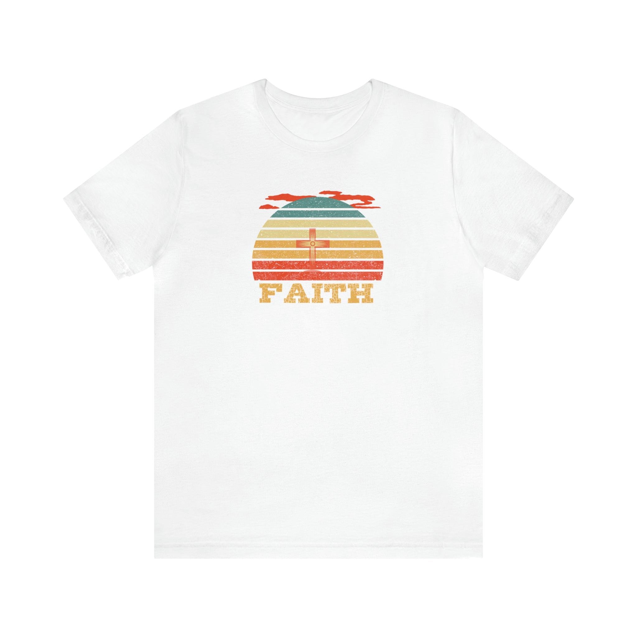 Faith Vintage Sun Circle Unisex T-Shirt, Retro, colorful - Encore2woWhiteS