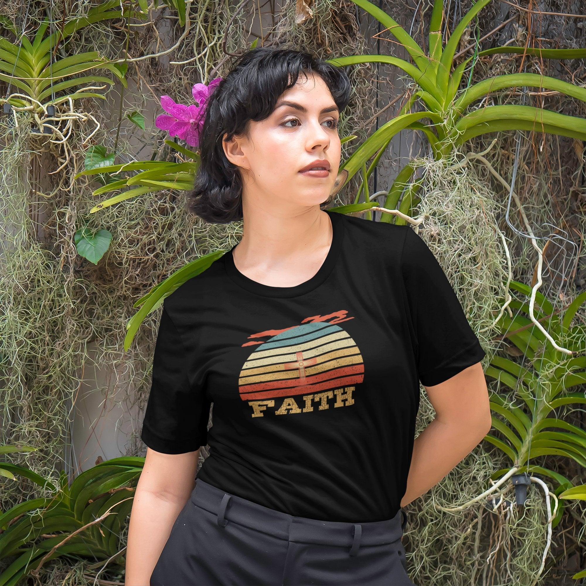 Faith Vintage Sun Circle Unisex T-Shirt, Retro, colorful - Encore2woArmyS