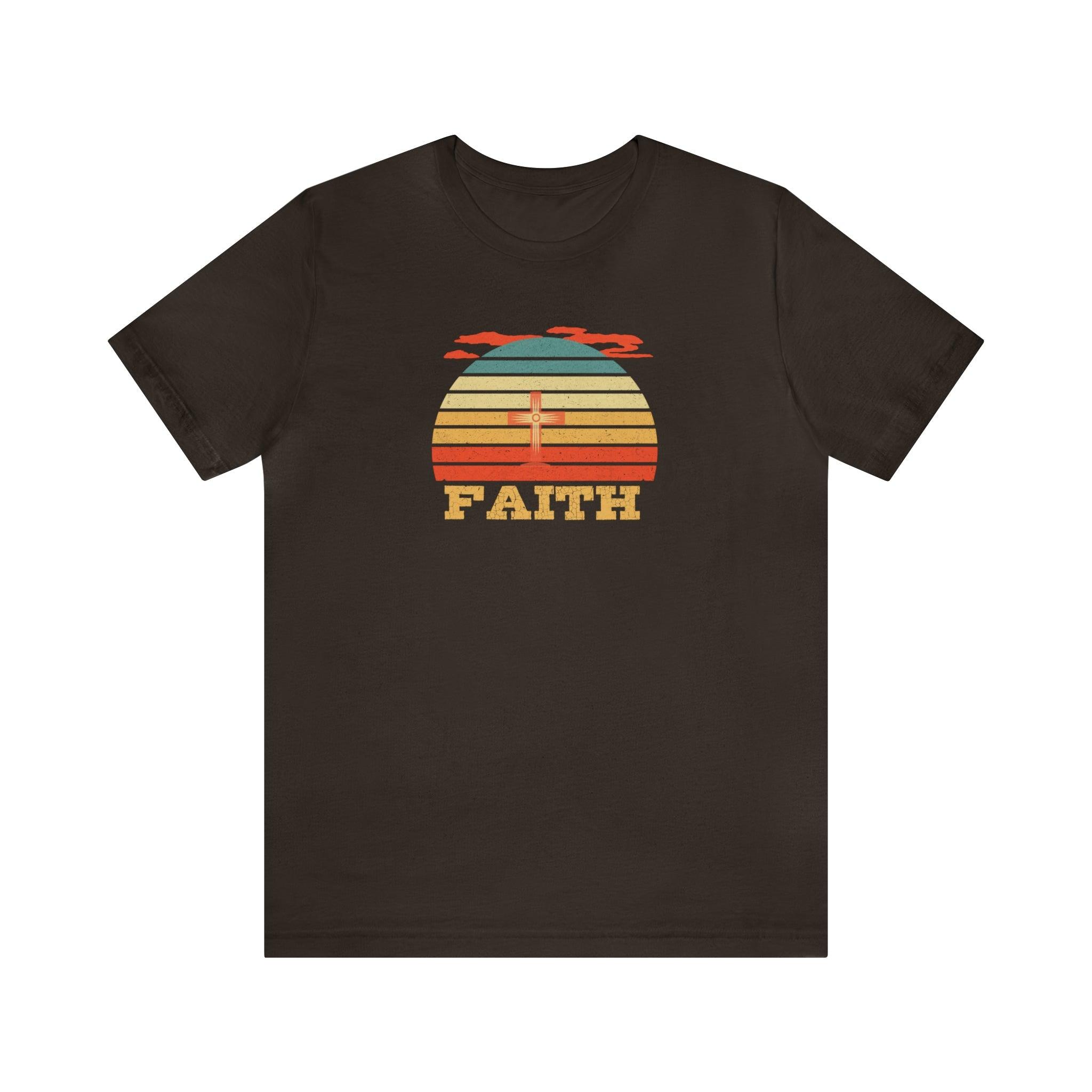 Faith Vintage Sun Circle Unisex T-Shirt, Retro, colorful - Encore2woBrownS