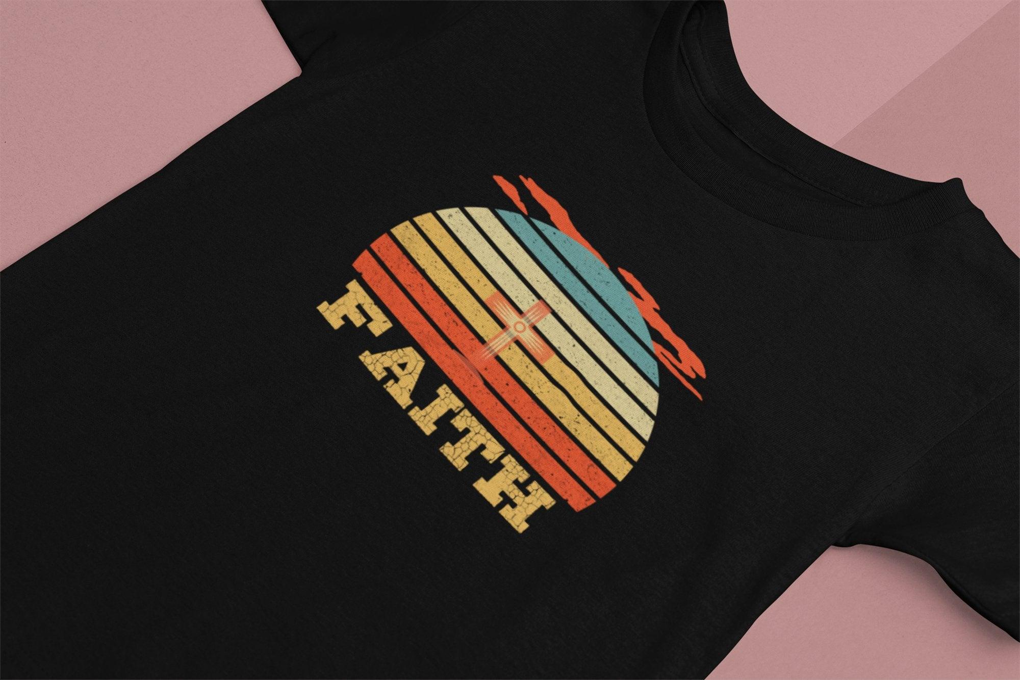 Faith Vintage Sun Circle Unisex T-Shirt, Retro, colorful - Encore2woArmyS