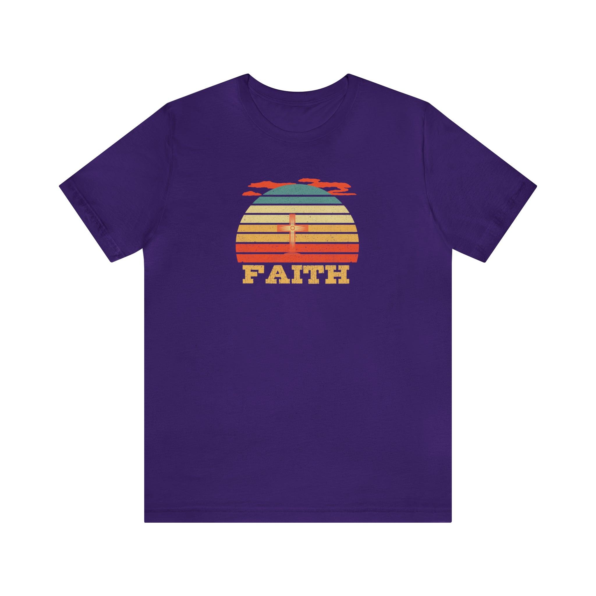 Faith Vintage Sun Circle Unisex T-Shirt, Retro, colorful - Encore2woTeam PurpleS