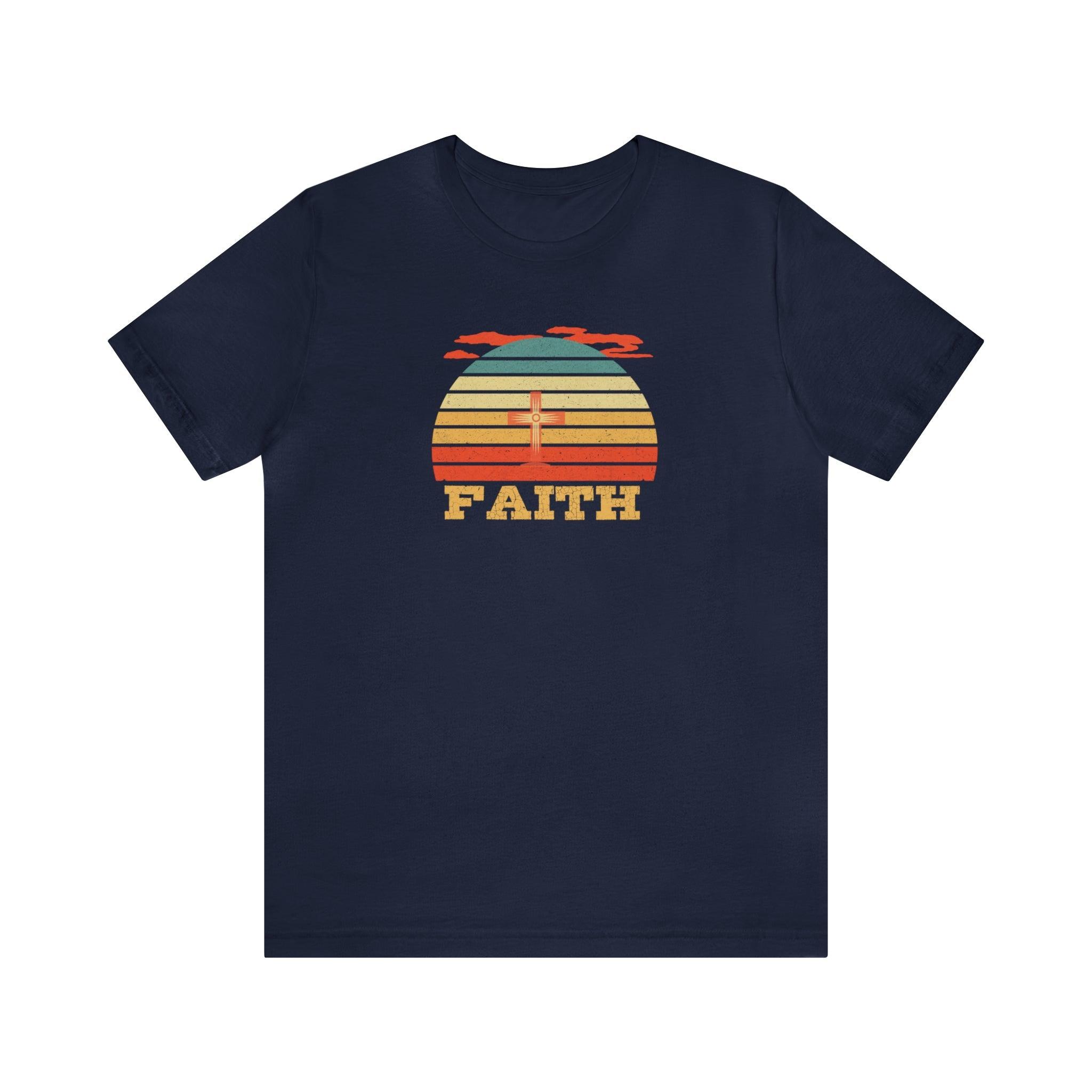 Faith Vintage Sun Circle Unisex T-Shirt, Retro, colorful - Encore2woNavyS