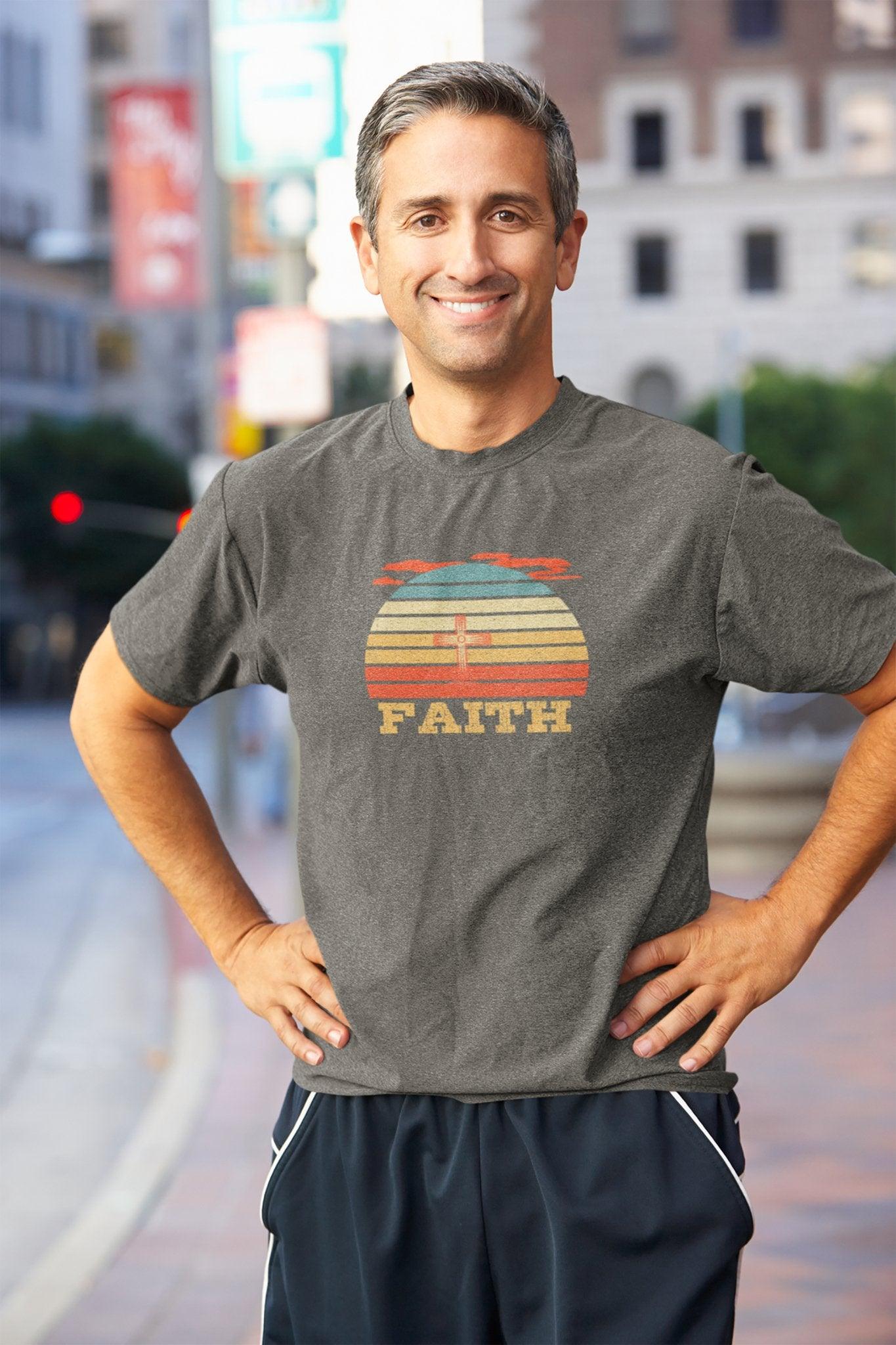 Faith Vintage Sun Circle Unisex T-Shirt, Retro, colorful - Encore2woArmyS