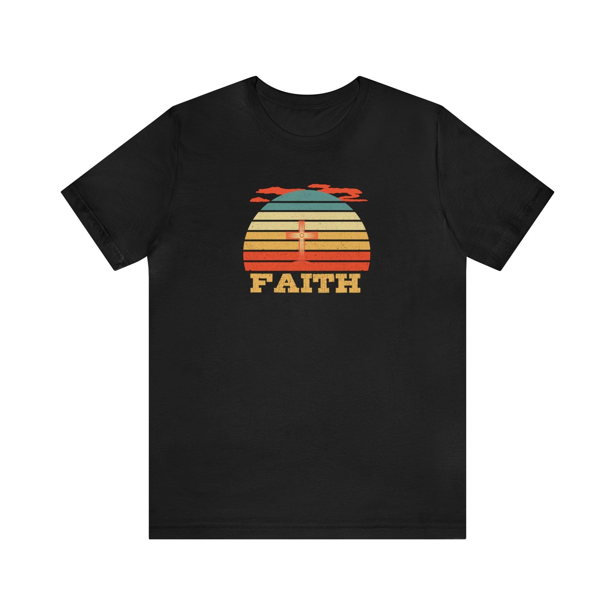 Faith Vintage Sun Circle Unisex T-Shirt, Retro, colorful - Encore2woBlackS