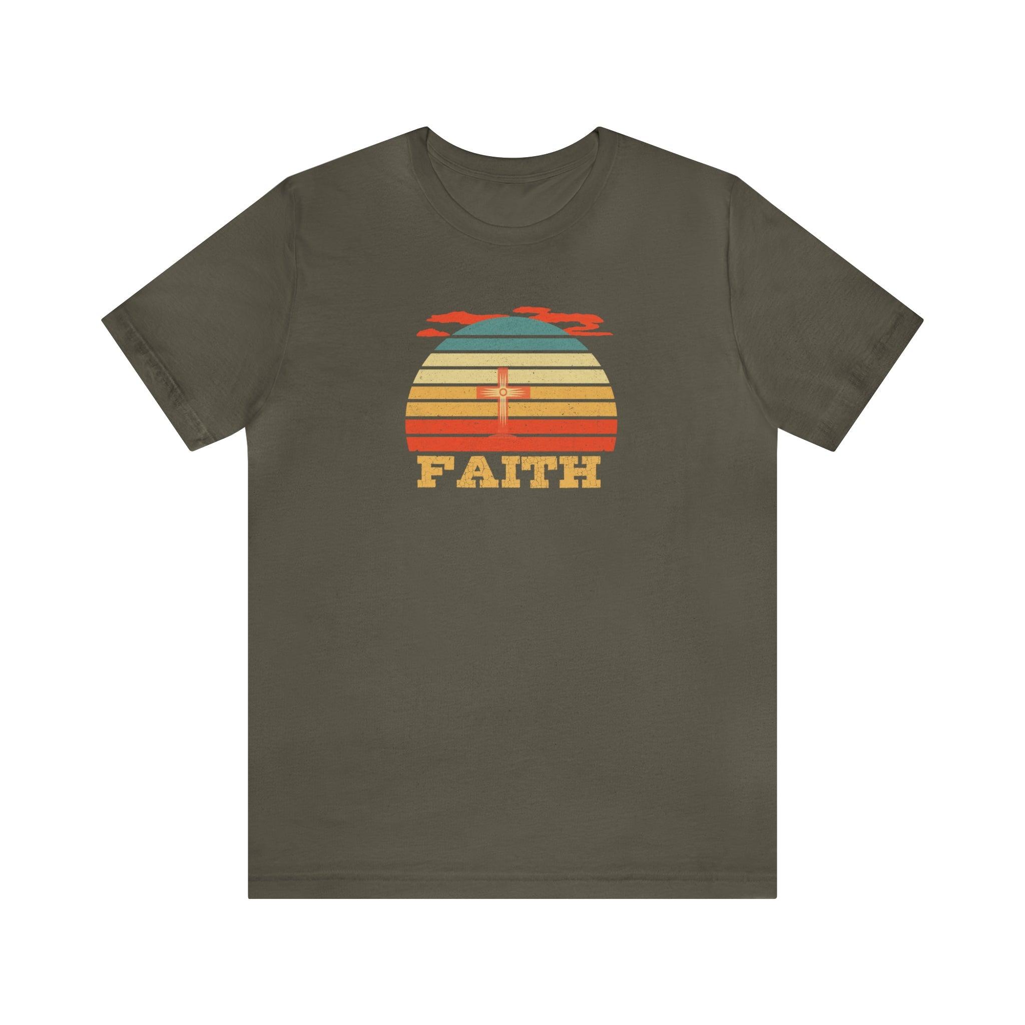 Faith Vintage Sun Circle Unisex T-Shirt, Retro, colorful - Encore2woArmyS