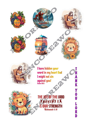 Faithful Moments Christian Sticker Sheet - 6 Inspirational Stickers - Encore2wo