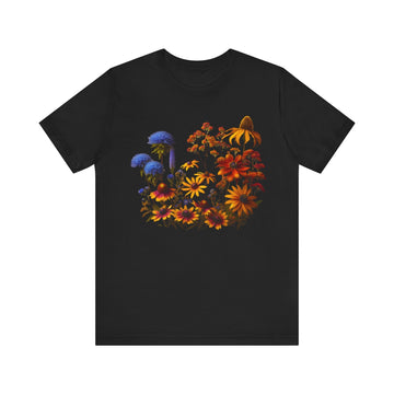 Fall Blooming Flowers Graphic Tee Vibrant Floral Casual Shirt - Encore2woBlackS