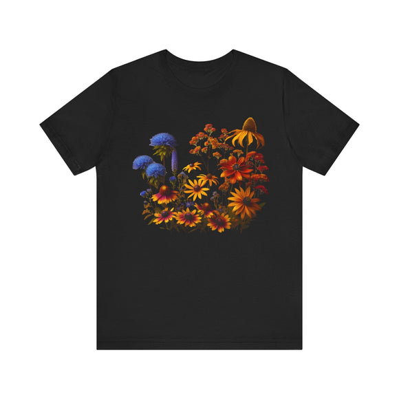 Fall Blooming Flowers Graphic Tee Vibrant Floral Casual Shirt - Encore2woBlackS