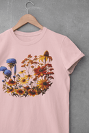 Fall Blooming Flowers Graphic Tee Vibrant Floral Casual Shirt - Encore2woBlackS