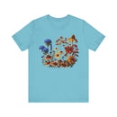 Fall Blooming Flowers Graphic Tee Vibrant Floral Casual Shirt - Encore2woTurquoiseS