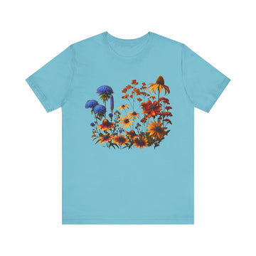 Fall Blooming Flowers Graphic Tee Vibrant Floral Casual Shirt - Encore2woTurquoiseS