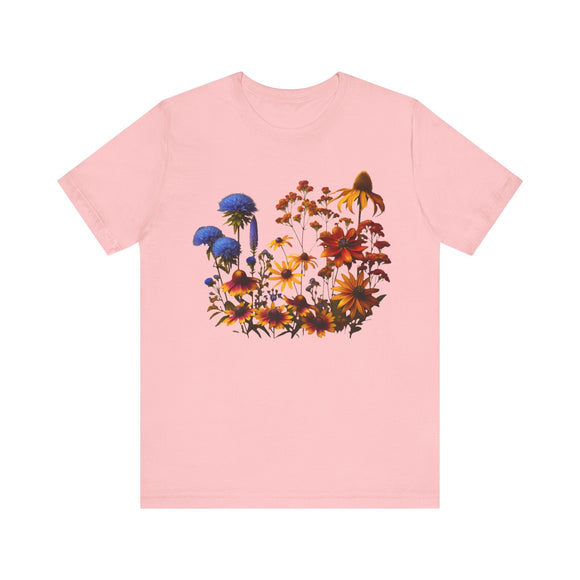 Fall Blooming Flowers T-Shirt - Featuring New England Aster, Helenium, Goldenrod, Geum, and Black - Eyed Susan - Encore2woPinkS