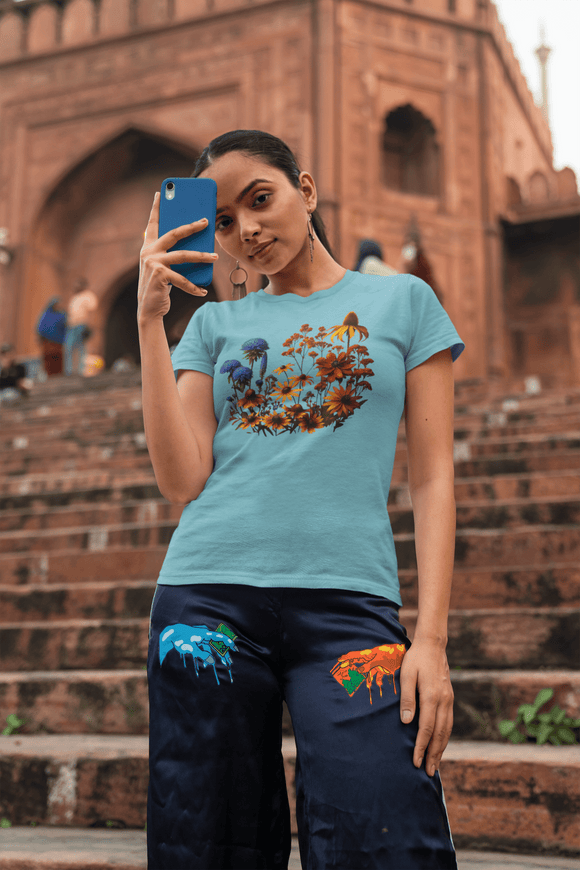 Fall Blooming Flowers T-Shirt - Featuring New England Aster, Helenium, Goldenrod, Geum, and Black - Eyed Susan - Encore2woYellowS