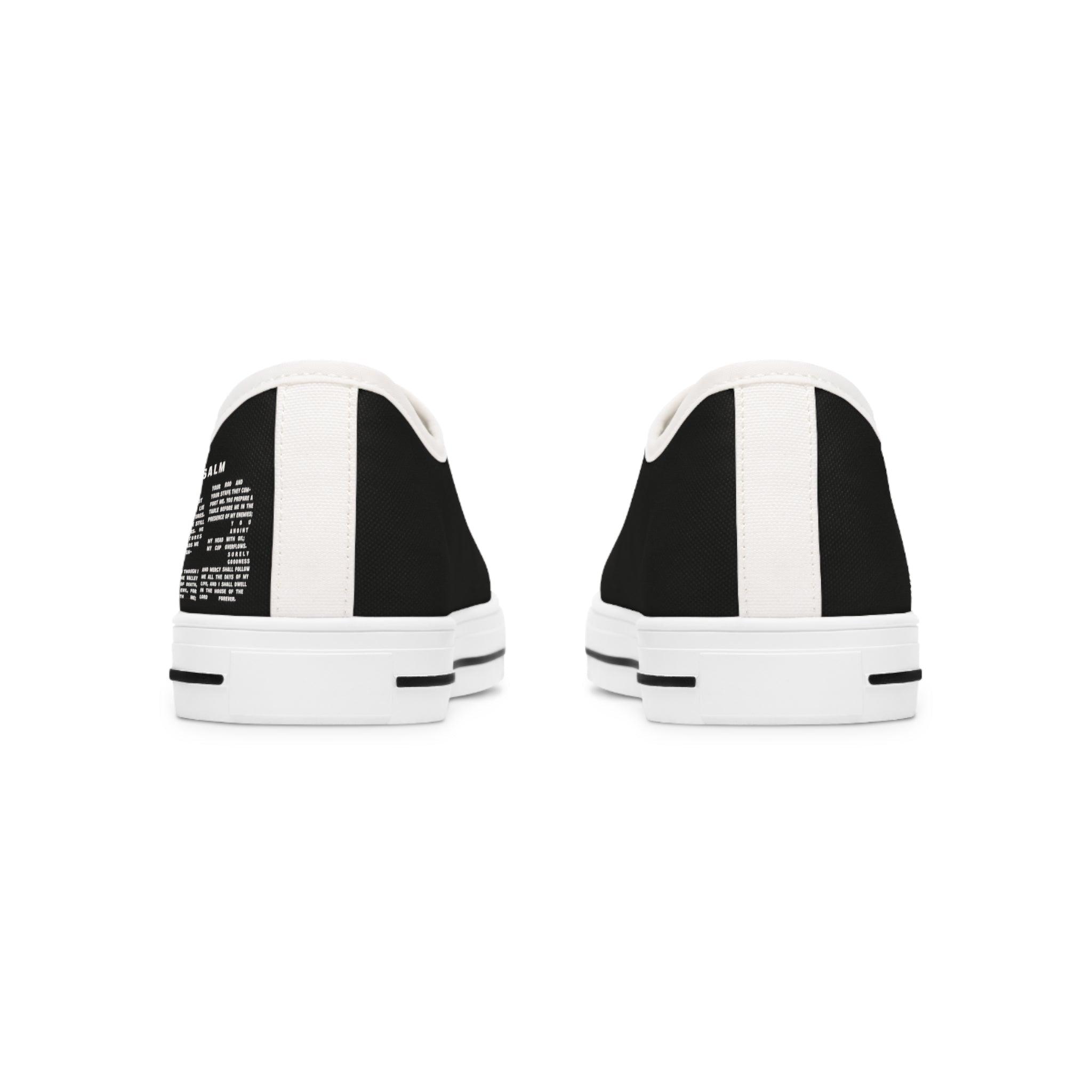 Fear No Evil Sneakers | Psalm 23 Logo | Women's Black Low Tops - Encore2woUS 5.5White sole