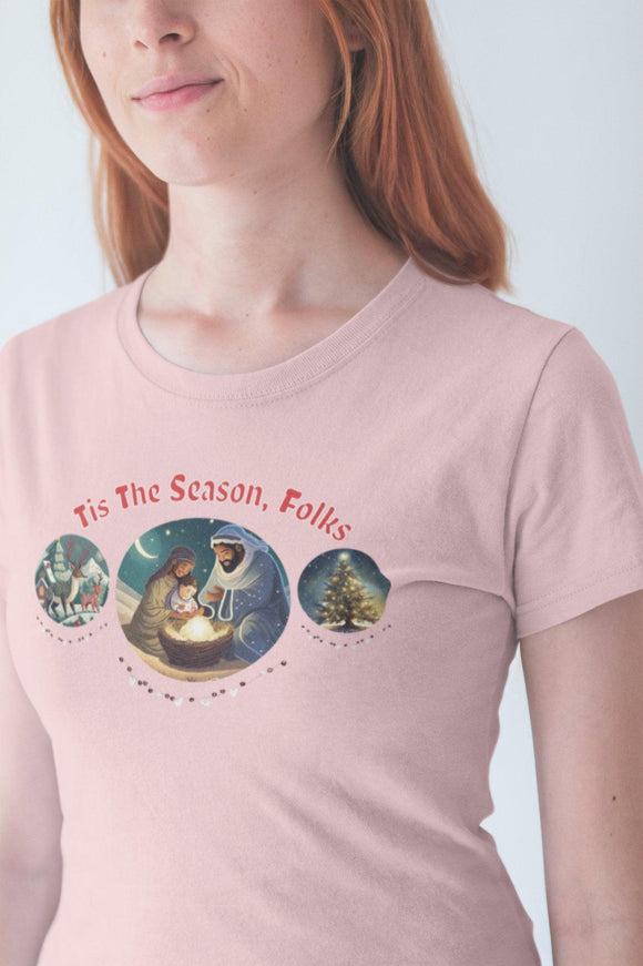 Festive 'Tis the Season Folks' Holiday Christmas T-Shirt Unisex - Encore2woBlackS
