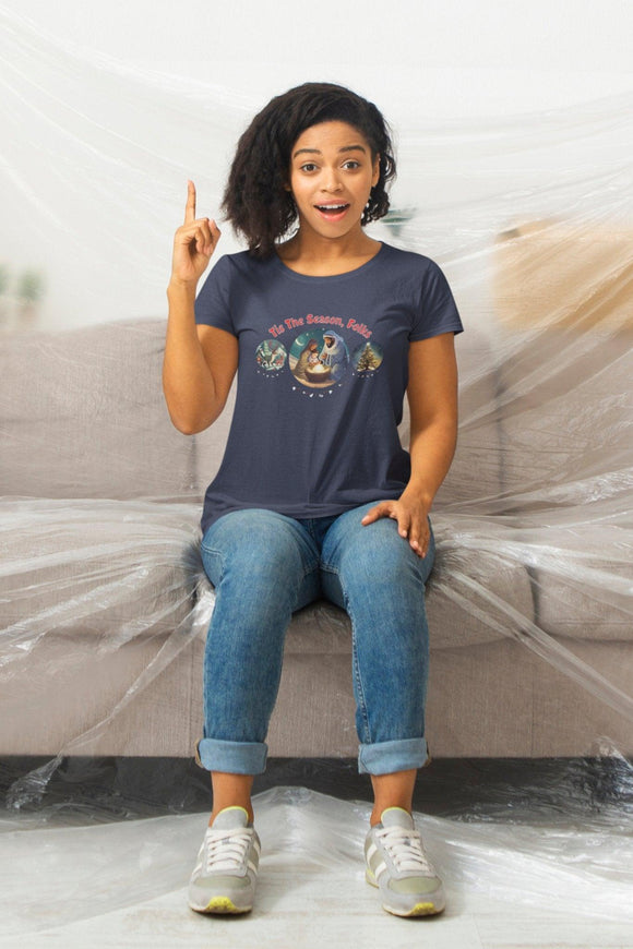 Festive 'Tis the Season Folks' Holiday Christmas T-Shirt Unisex - Encore2woBlackS