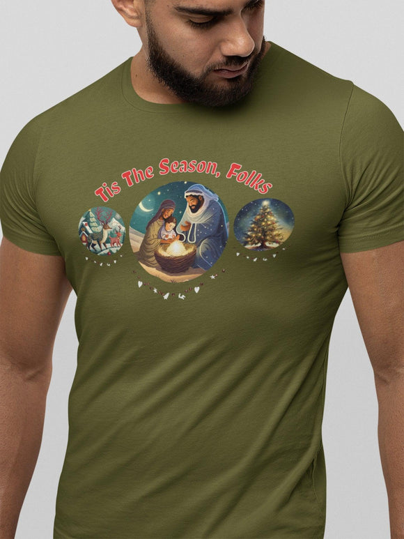 Festive 'Tis the Season Folks' Holiday Christmas T-Shirt Unisex - Encore2woBlackS