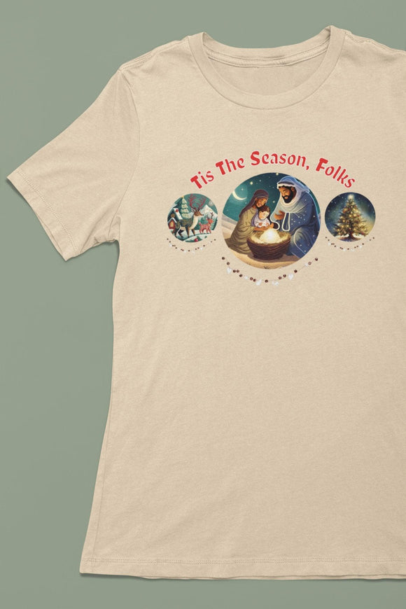 Festive 'Tis the Season Folks' Holiday Christmas T-Shirt Unisex - Encore2woBlackS