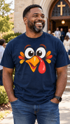 Funny Turkey Face Thanksgiving T-Shirt | Comfort Colors 1717 - Encore2woSNavy