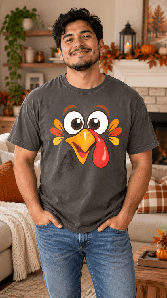 Funny Turkey Face Thanksgiving T-Shirt | Comfort Colors 1717 - Encore2woSPepper
