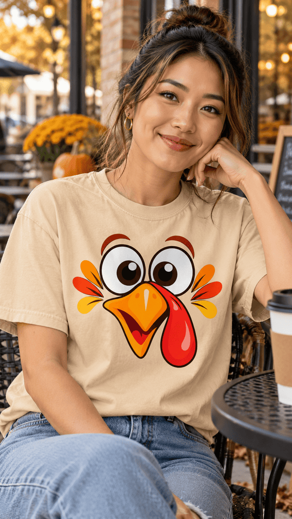 Funny Turkey Face Thanksgiving T-Shirt | Comfort Colors 1717 - Encore2woSNavy