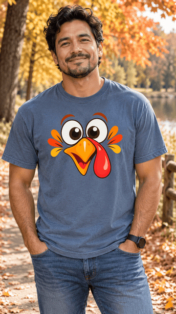 Funny Turkey Face Thanksgiving T-Shirt | Comfort Colors 1717 - Encore2woSBlue Jean