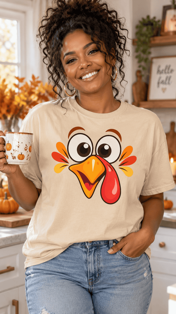 Funny Turkey Face Thanksgiving T-Shirt | Comfort Colors 1717 - Encore2woSIvory