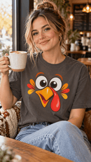 Funny Turkey Face Thanksgiving T-Shirt | Comfort Colors 1717 - Encore2woSNavy