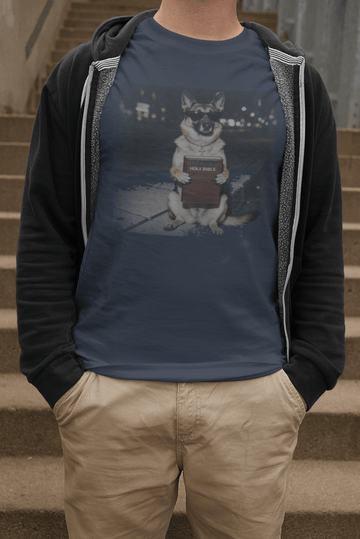 German Shepherd Night Photo Tee - Dog Portrait Graphic T-Shirt - Christian Dog Lover Tee - Encore2woNavyS