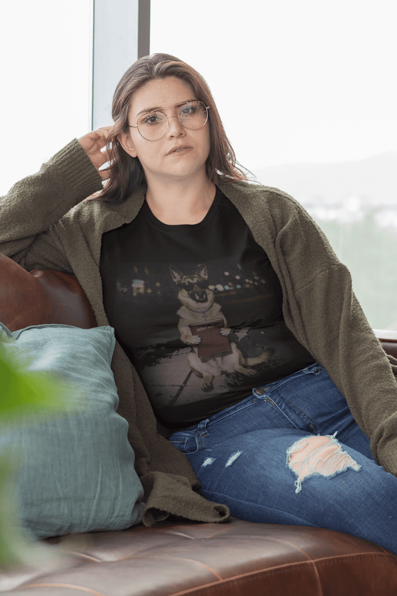German Shepherd Night Photo Tee - Dog Portrait Graphic T-Shirt - Christian Dog Lover Tee - Encore2woNavyS