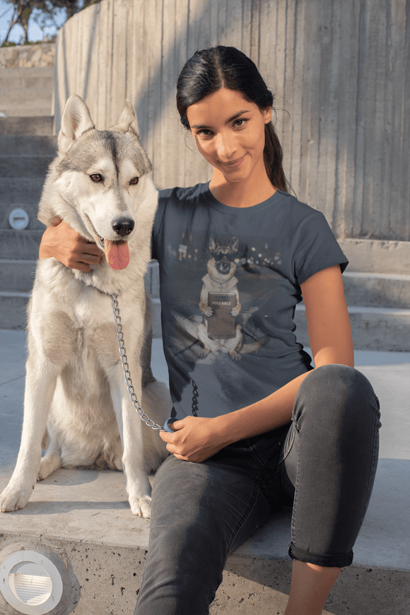 German Shepherd Night Photo Tee - Dog Portrait Graphic T-Shirt - Christian Dog Lover Tee - Encore2woNavyS