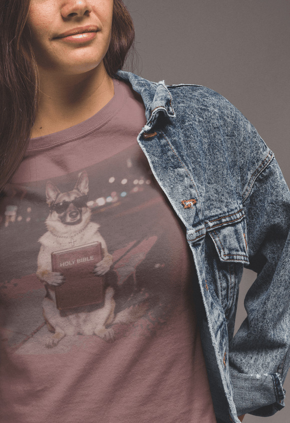 German Shepherd Night Photo Tee - Dog Portrait Graphic T-Shirt - Christian Dog Lover Tee - Encore2woNavyS