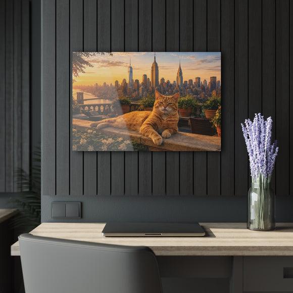 Ginger Cat Rooftop NYC Acrylic Print Modern Sunset Skyline Wall Art - Encore2wo30″ x 20″ (Horizontal)0.25''