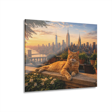 Ginger Cat Rooftop NYC Acrylic Print Modern Sunset Skyline Wall Art - Encore2wo14″ x 11″ (Horizontal)0.25''
