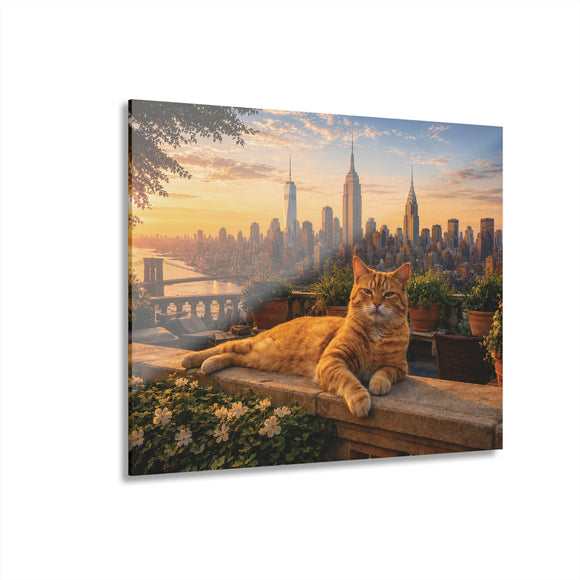 Ginger Cat Rooftop NYC Acrylic Print Modern Sunset Skyline Wall Art - Encore2wo14″ x 11″ (Horizontal)0.25''