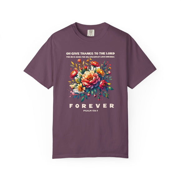 Give Thanks to the Lord Boho Floral Christian Graphic Tee - Encore2woBerryS