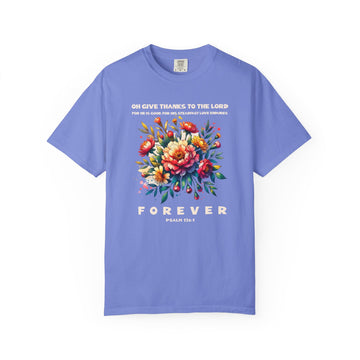 Give Thanks to the Lord Boho Floral Christian Graphic Tee - Encore2woFlo BlueS