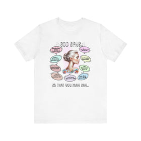 God Says Biblical Affirmations Graphic Tee Inspirational Christian Shirt - Encore2woWhiteS