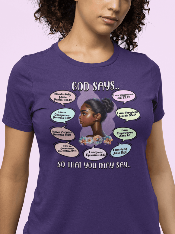 God Says Biblical Affirmations Tee Inspirational Faith Shirt - Encore2woBlackS