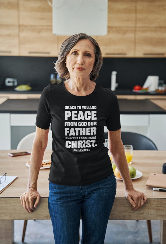 Grace and Peace Philemon 1:3 T-Shirt Bold Lettering Unisex Christian Shirt - Encore2woBlackS