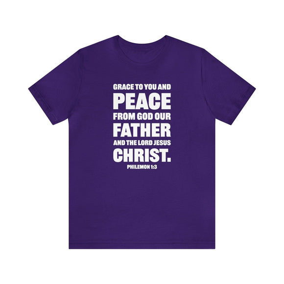 Grace and Peace Philemon 1:3 T-Shirt Bold Lettering Unisex Christian Shirt - Encore2woTeam PurpleS
