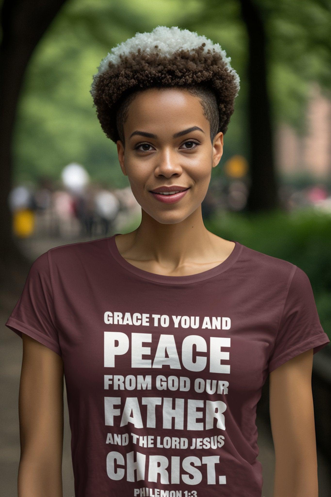 Grace and Peace Philemon 1:3 T - Shirt Bold Lettering Unisex Christian Shirt - Encore2woBlackS