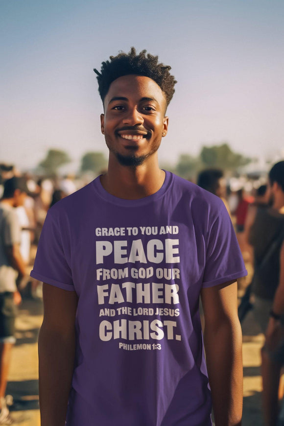 Grace and Peace Philemon 1:3 T-Shirt Bold Lettering Unisex Christian Shirt - Encore2woBlackS