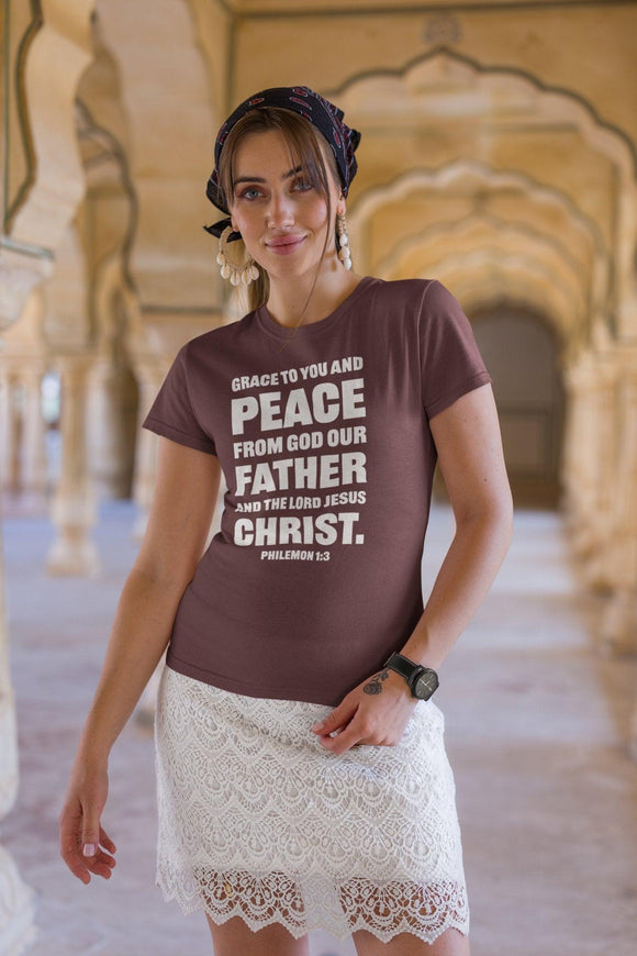 Grace and Peace Philemon 1:3 T-Shirt Bold Lettering Unisex Christian Shirt - Encore2woBlackS